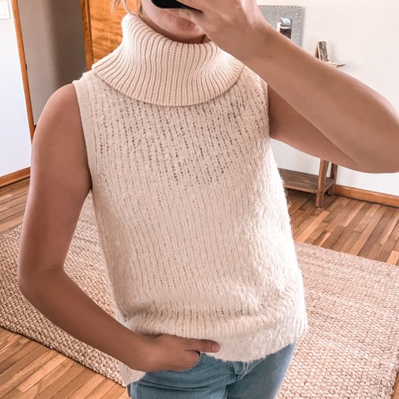 rag & bone Sweaters - Rag & Bone Cream Wool Alpaca Blend Sleeveless Turtleneck Knit Sweater Vest S